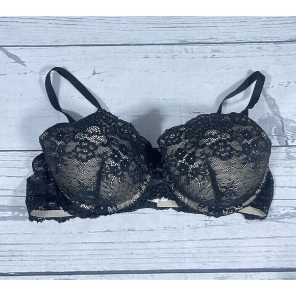 GILLIGAN & OMALLEY Black Cream Lace Bra 38B w Underwire SEXY Lingerie - Picture 1 of 6